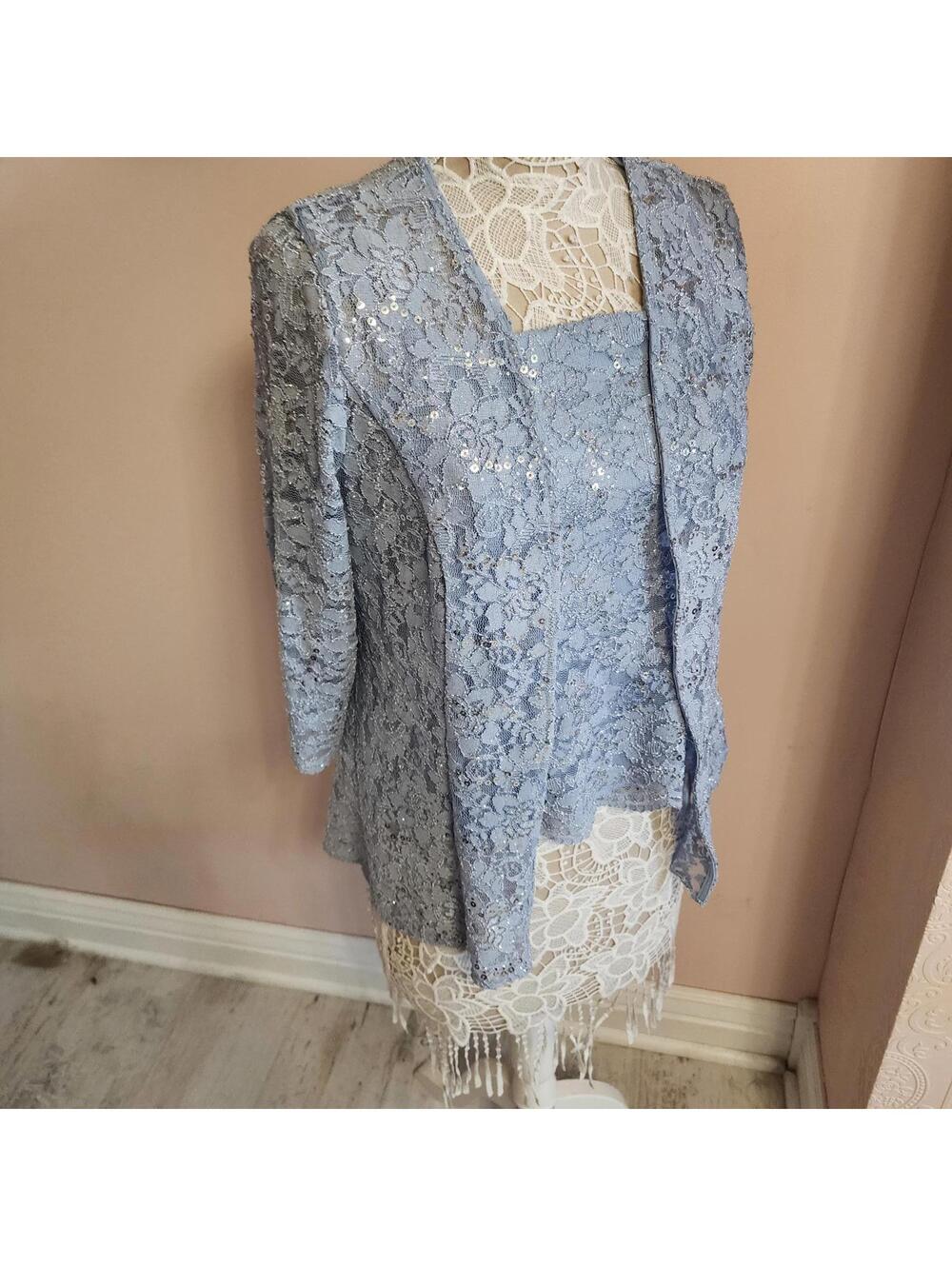 NWT Blue Lace Alex 2 piece set Alex Evenings Small 3/4 sleeve
